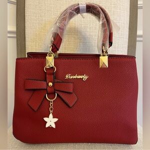 NEW Danbaoly Dark Red Faux Leather Structured Handbag w/ Star Charm & Bow